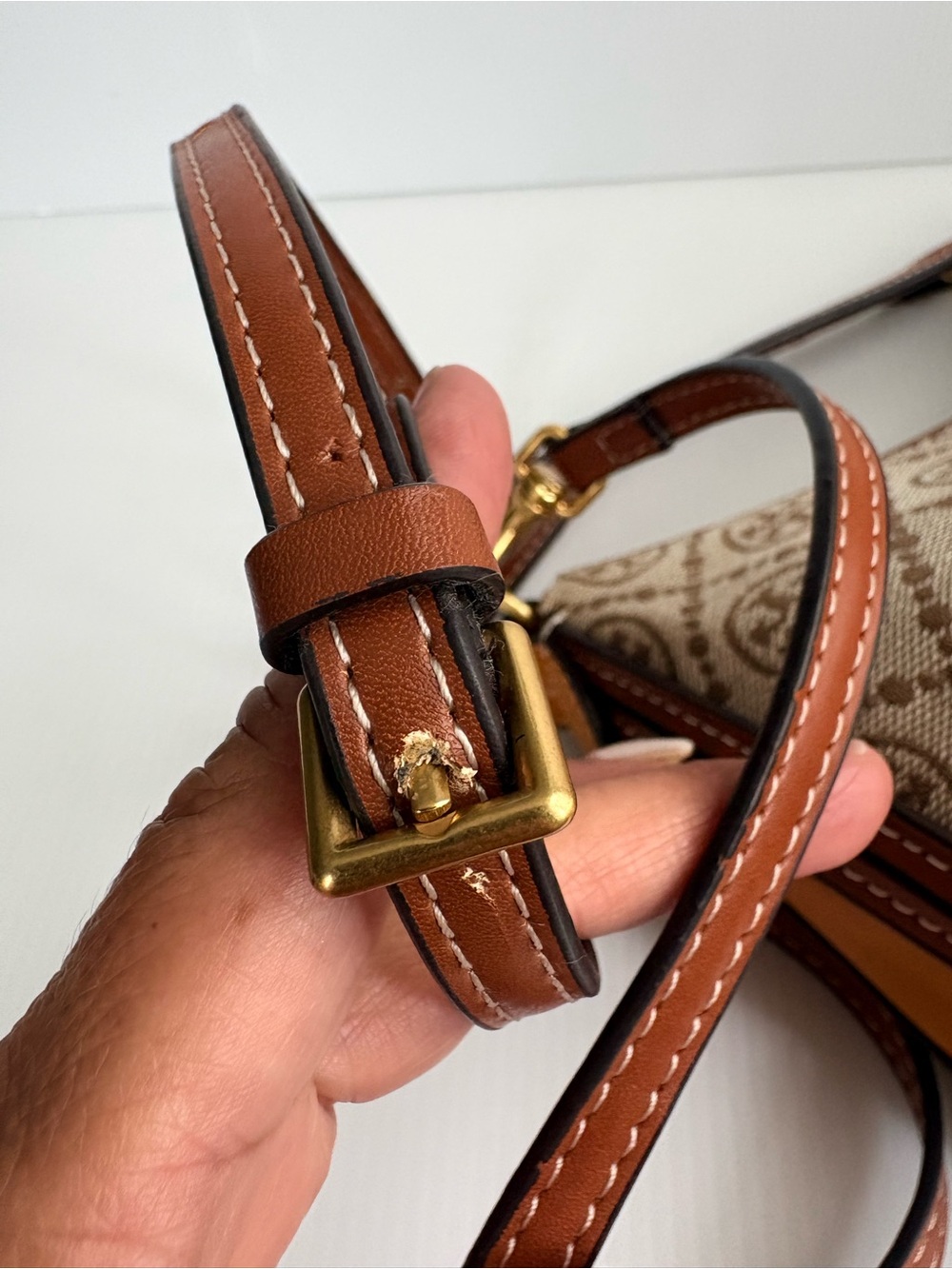 Tory Burch Crescent Crossbody Bag tan brown Color Handbag small  EUC - Picture 13 of 17